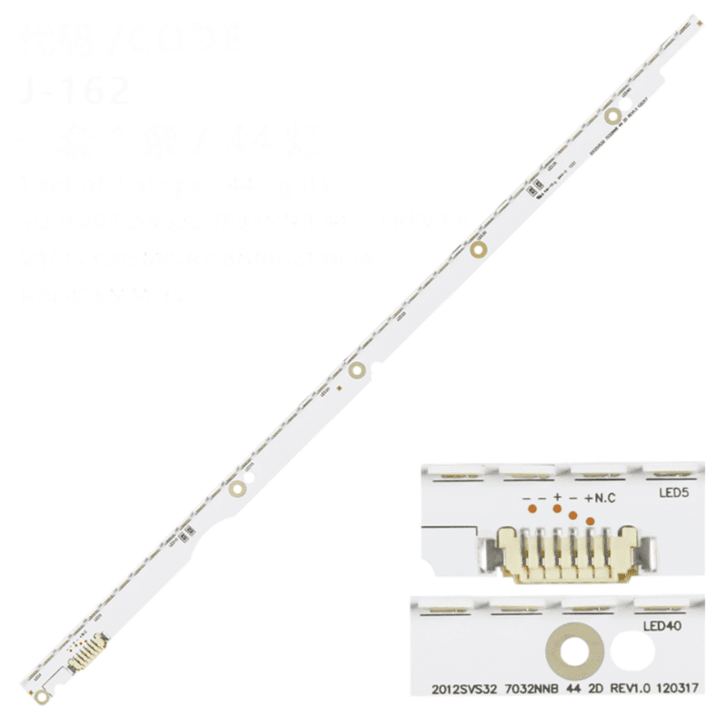 Set barete Samsung UE32ES6100, UE32ES6300, UE32ES5500W, UE32ES6710, V1GE-320SM0-R2, BN96-21485A 3V . Setul contine: 1 bareta laterala edge x 44 led la 3V Compatibile cu urmatoarele televizoare Samsung 32": UA32ES5500 UE32ES6100, UE32ES5507, UE32ES5537, UE32ES6710S, UE32ES6300, UE32ES6750, UE32ES6710, UE32ES6530, UE32ES6780, UE32ES6760, UE32ES5700, UE32ES5500W, UE32ES5507K, UE32ES5507V, UE32ES5537V, UE32ES5550W, UE32ES5557K, UE32ES5700S, UE32ES6100W, UE32ES6200S, UE32ES6300U, UE32ES6307U, UE32ES6540S, UE32ES6550S, UE32ES6547U, UE32ES6557U, UE32ES6577U, UE32ES6727U, UE32ES6757M, UE32ES6717U. Cod barete: V1GE-320SM0-R1, 2012SVS32, SLED 2012SVS32 7032NNB 44 2D REV1.0, SAMSUNG 2012SVS32 7032NNB 44 2D REV1.1 120317 Cod display:LE320CSA-B1, LE320CSM-C1, LE320BGM-C1, LTJ320HW04-L, LTJ320HW04-J, LTJ320HW04-V, LTJ320HW06-L, LTJ320HN08-J, LTJ320HN08-L Barete Samsung UE32ES6100, UE32ES6300, UE32ES5500W, UE32ES6710, V1GE-320SM0-R2 , cod62 - imagine 2