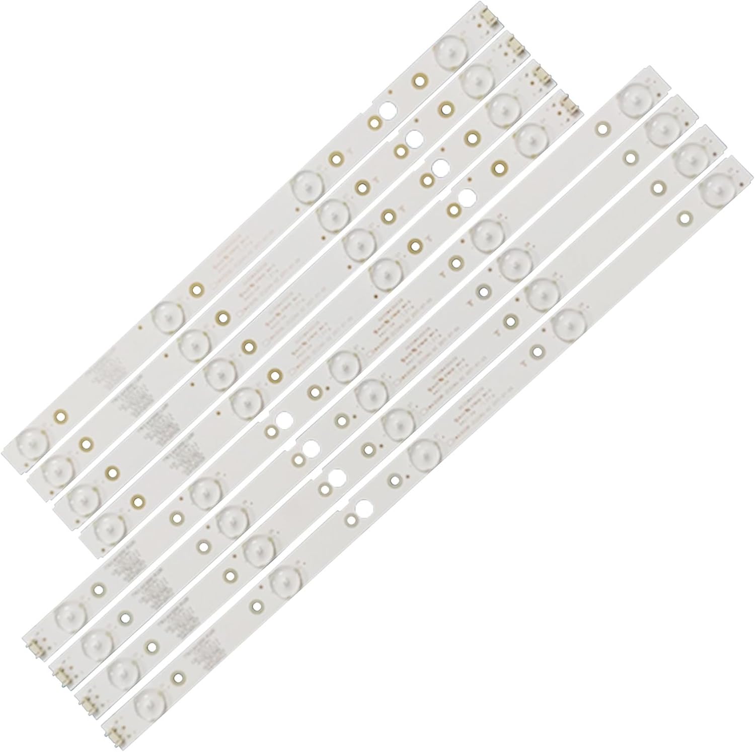 Barete LED pentru televizor LG de 43 inch, modelul 43UJ620V, coduri CRH-A4330300104L6CNRev1.0 și CRH-A4330300105R6CNRev1.0. Setul include un total de 8 barete LED, format din 4 barete cu 4 LED-uri fiecare și 4 barete cu 5 LED-uri fiecare. Barete LG 43" 43UJ620V (4 x 4 led) + (4 x 5 led), 8 bucati CRH-A4330300104L6CNRev1.0 - CRH-A4330300105R6CNRev1.0 cod15