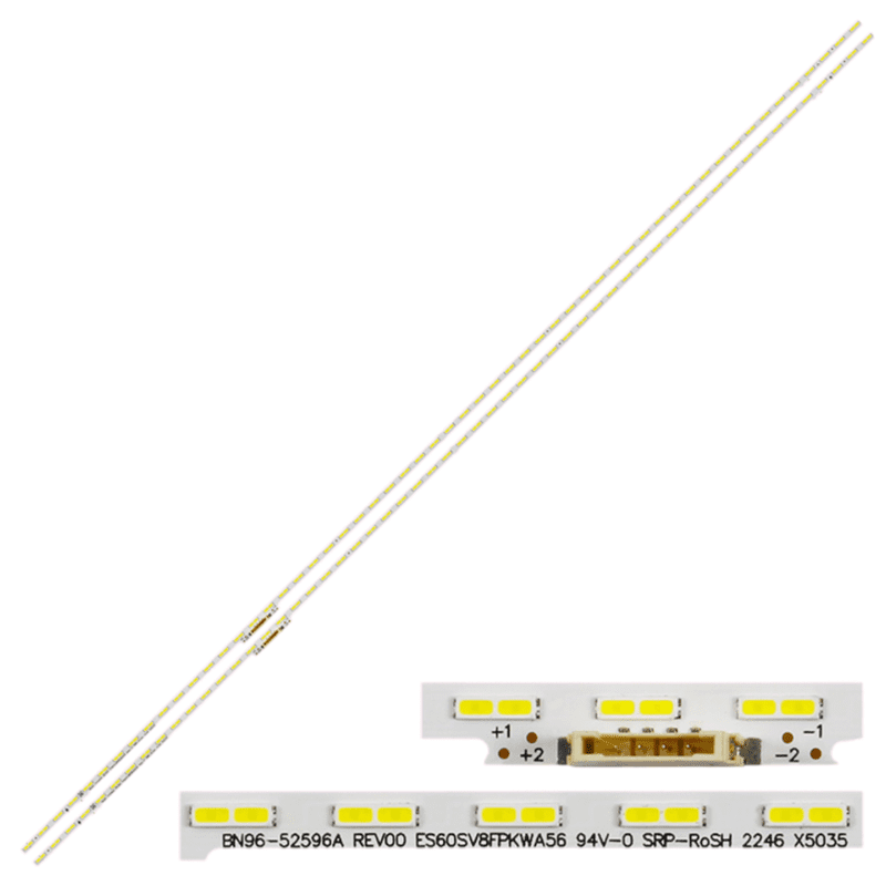 Set barete Samsung UE60AU8072, BN96-52596A. Model Barete LED: BN96-52596A ES60SV8FPKWA56 Număr Barete în Set: 2 Lungime: 661mm Număr LED-uri pe Bară: 56 Voltaj LED: 3V fiecare Material: substrat nou de aluminiu, dispersie rapidă a căldurii Adeziv: banda adezivă inclusă Modele de Televizoare Compatibile Samsung 60AU8K UE60AU8000 UE60AU8072 UE60AU8005 UE60AU8075 UN60AU8000 UA60AU8000 60AUBK Serii Barete MPN (Manufacturer Part Number): BN96-52596A, ES60SV8FPKWA56 Serii Display Compatibile Tip Display/Panel/Screen: CY-SA060HGSV1V Dimensiune Ecran: 60 inch Alte Detalii Durabilitate: calitate durabilă, disipare rapidă a căldurii Caracteristici Adiționale: Mufă adecvată pentru modelul specific, instalare facilă datorită benzii adezive Pentru a asigura o instalare corectă și eficientă a baretei LED pentru televizoare, este esențial să verificați dimensiunea baretei, compatibilitatea mufelor, poziția LED-urilor și orificiile de montare înainte de a face achiziția. Această verificare prealabilă vă poate ajuta să evitați erorile comune de instalare și să asigurați compatibilitatea optimă cu modelul dvs. de televizor. Suport Clienti pentru Barete LED Dacă aveți întrebări sau aveți nevoie de clarificări legate de baretele LED, vă încurajăm să folosiți formularul de contact disponibil. Oferim, de asemenea, posibilitatea de a comanda barete personalizate, conform specificațiilor furnizate de client, pentru a se potrivi perfect cu nevoile dumneavoastră. Barete Samsung UE60AU8072, BN96-52596A, cod114