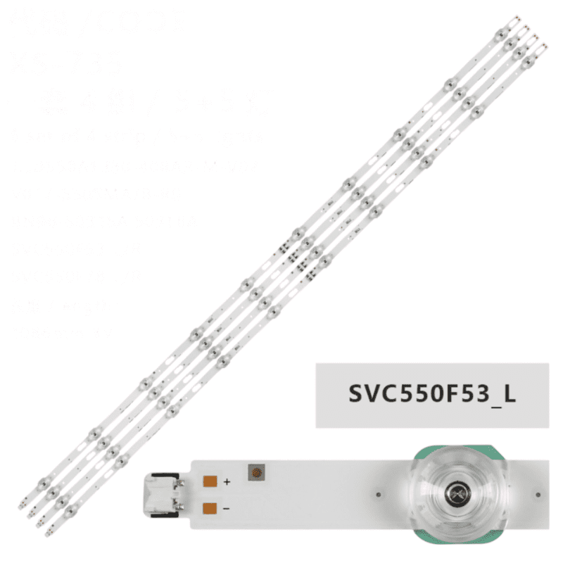 Kit barete Samsung 55" UE55TU8072U, UE55TU7172, UE55TU7170U, UE55TU7090U, UE55AU7172, UE55TU7125, UE55TU7092U, UE55TU7100. Set de 8 barete, fiecare având 5 leduri, lungimea fiind de 510/576mm, 4*R+4*L. Tensiune : 3v/led Compatibile cu urmatoarele modele de televizoare: UE55TU7000K, UE55TU7000U, UE55TU7002U, UE55TU7005K, UE55TU7022K, UE55TU7025K, UE55TU7070U, UE55TU7072U, UE55TU7090U, UE55TU7097U, UE55TU7100U, UE55TU7102K, UE55TU7105K, UE55TU7140U, UE55TU7160U, UE55TU7170U, UE55TU7172U, UE55TU7190U, UE55TU7192U, UE55TU7500U, UE55TU7540U, UE55TU7560U, UE55TU7570U, UE55TU8000U, UE55TU8005K, UE55TU8070U, UE55TU8072U, UE55TU8300U, UE55TU8372U, UE55TU8500U, UE55TU8570U, LH55QETELGC, LH55BETHLGF, LH55BETHLGF, HG55NT690UF, HG55NT670UF, HG55NT678UF,UN55TU700DF (FA01) UE55TU7020K , UE55TU7102 , UE55TU7092U , UE55TU7125 , UE55TU7025 , UE55TU8000 , UE55TU7100 , UN55TU8000FXZA, UN55TU700DFXZA, UN55TU8200FXZA, LH55QETELGCXGO, LH55BETHLGFXZA, LH55BETHLGFXGO, HG55NT690UFXZA , HG55NT678UFXZA , HG55NT670UFXZA , UE55TU7000 UE55TU7020K , UE55TU7092U , UE55TU7125 , UE55TU7025 , UE55TU8000 , UE55TU7100 , UE55TU8000FXZA, UE55TU700DFXZA, UE55TU8200FXZA, LH55QETELGCXGO, LH55BETHLGFXZA, LH55BETHLGFXGO, HG55NT690UFXZA , HG55NT678UFXZA , HG55NT670UFXZA , UE55TU7000 , UE55TU7110 , UE55TU7070 , UE55TU7175 , UE55TU7172 , UE55TU7170 , UE55TU8000 , UE55TU8072 , UE55TU8005 , UE55TU8075 , UE55TU8070 , UE55TU8002 , UE55AU7172 , UE55TU7125 , UE55TU7110 , UE55TU7070 , UE55TU7175 , UE55TU7172 , UE55TU7170 , UE55TU8000 , UE55TU8072 , UE55TU8005 , UE55TU8075 , UE55TU8070 , Serii barete: SVC550F53/78_L R BN96-50315A 50316A BN96-50315A, BN96-50316A, V0T7-550SMA-R0, V0T7-550SMB-R0, LM41-00871A, LM41-00872A, LM41-00889A, LM41-00890A, LM41-00907A, LM41-00908A, SVC550f53/78_L, SVC550f53/78_R, LM41-00890A R1.0 TBJ_100_6.5Pi E5CFM_R5(1), LM41-00889A R1.0 TBJ_100_6.5Pi E5CFM_L5(1) Serie display: CY-BT055HGLV3H Barete Samsung 55" UE55TU8072U, UE55TU7172, UE55TU7170U, UE55TU7090U, UE55AU7172, UE55TU7125, UE55TU7092U, cod79 - imagine 3