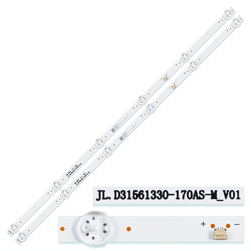 Model barete LED: JL.D31561330-170AS-M_V01Număr de barete într-un set: 2 bareteLungime: 568 mm Număr de LED-uri pe bară: 6 LED-uriVoltaj per LED: 3VMaterial bară: AluminiuBandă adezivă: Nu (în funcție de stoc, pot fi variante cu sau fără bandă adezivă) Barete Samus: LE32D1, JL.D31561330-170AS-M_V01, cod0224